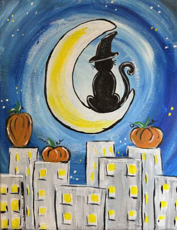 Black Cat in the City Painting